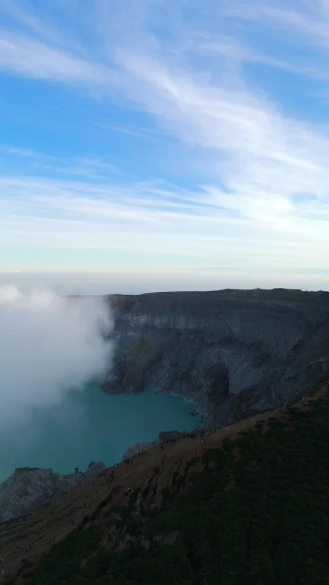 Vertical drone scene of Ijen Volcano in East Java, Indonesia Stock Footage 315114328