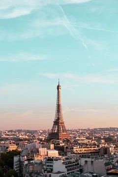 Vertical drone shot of the Eifel tower and surrounding buildings in Paris, Franc Stock Photos