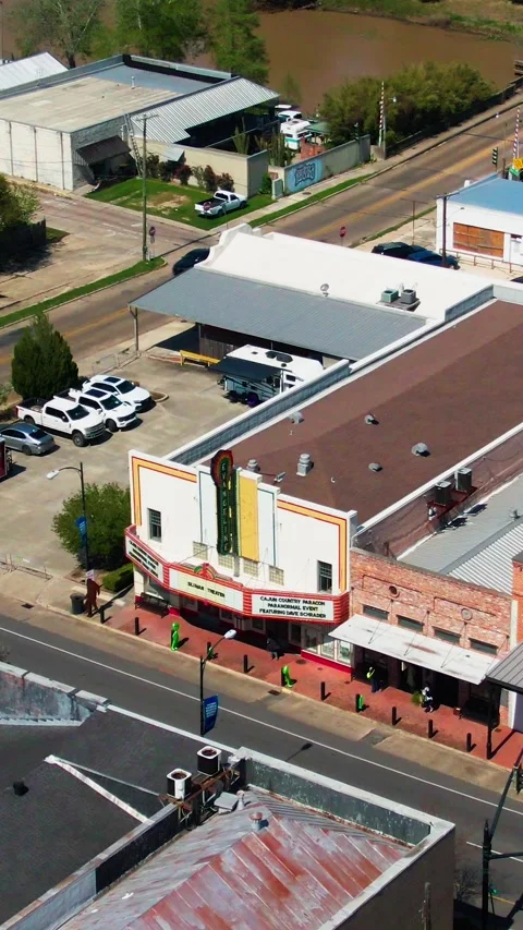 Vertical Drone Shot of Historic Evangeline Theatre in New Iberia Hosting Stock Footage 318516286