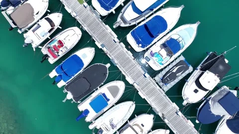 Vertical Drone Shot Over Small Boats in Tropical Port, Gran Canaria Stock Footage 310142633