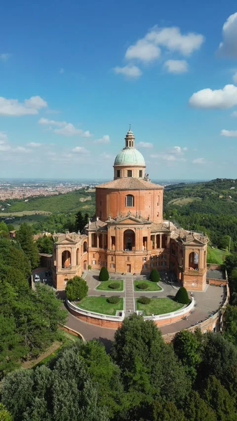 Vertical drone shot of San Luca Basilica in Bologna, Italy Stock Footage 335093722