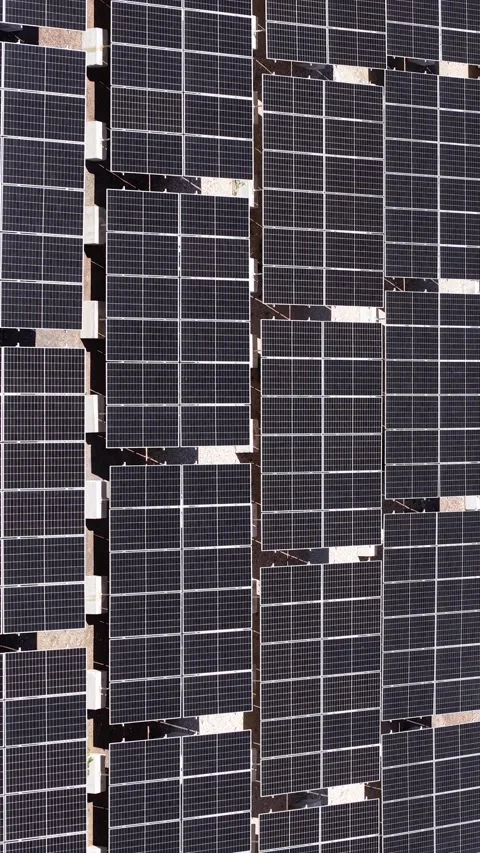 Vertical Drone Shot of Solar Panels Array, Solar Power Plant on Sunny Day Video stock 337988901