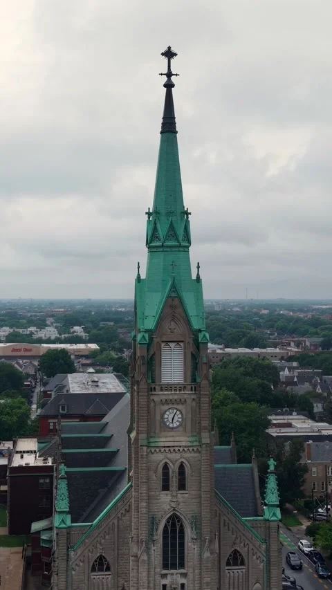 Vertical Drone Shot of St. Alphonsus Catholic Church in Chicago Illinois USA Stock Footage 344213314