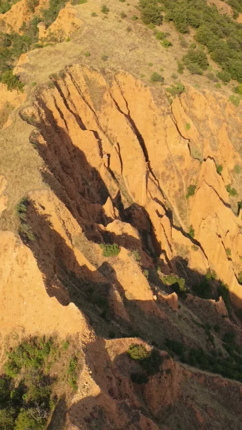 Vertical Drone Shot of Stob Earth Pyramids in Southwestern Bulgaria Stock Footage 317679039