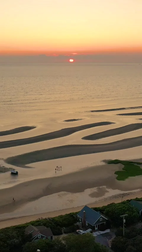 Vertical Drone Sunset Over Winding Tidal Creeks and Sand Flats Stock Footage 328066467