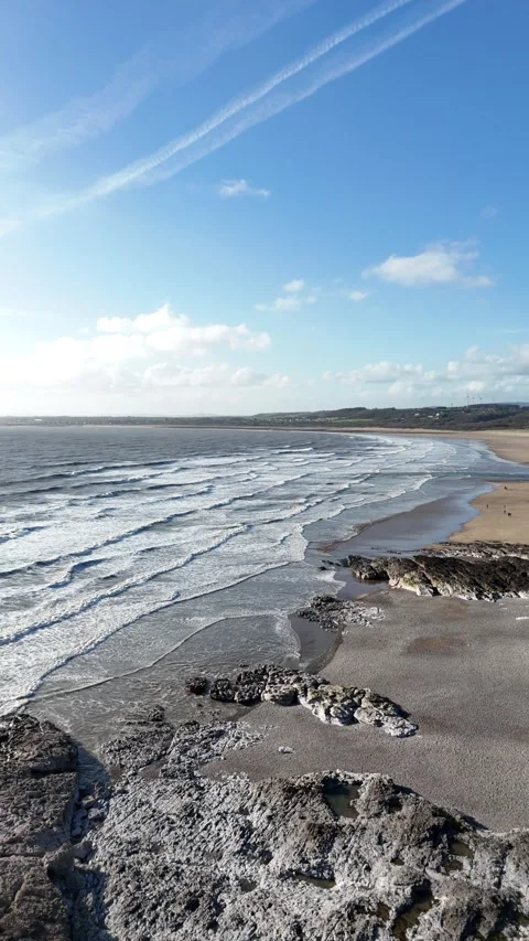 Vertical Drone Tracking Over Ocean Waves, Coastal UK 4K Stock-Footage 334071375