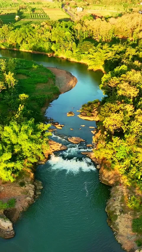 Vertical drone video above emerald river gorge Stock Footage 336316057