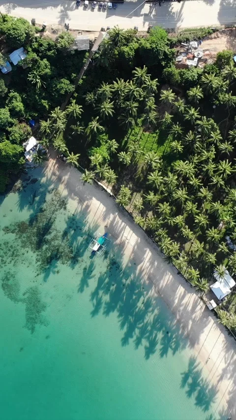 Vertical drone video of El Nido at sunrise from hidden beach Stock Footage 285826714