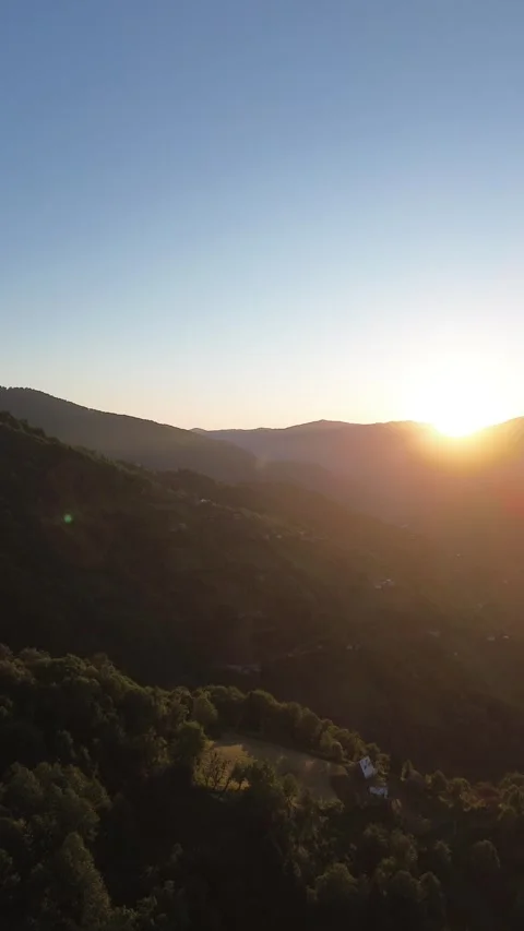Vertical Drone Video Over Adjara Mountain Valley, Georgia, Golden Hour Sunse Stock Footage 341422334
