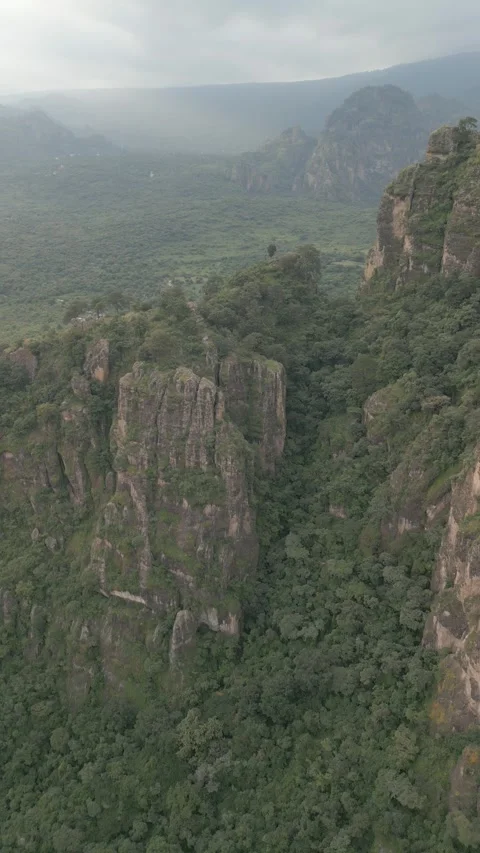 Vertical drone video. Rock formations, forested mountains and large formations Stock Footage 281208282