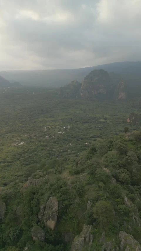 Vertical drone video. Rock formations, forested mountains and large formations Stock Footage 281208307