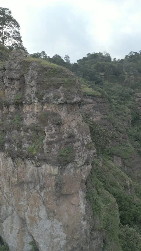 Vertical drone video. Rock formations, forested mountains and large formations Stock Footage 281208310