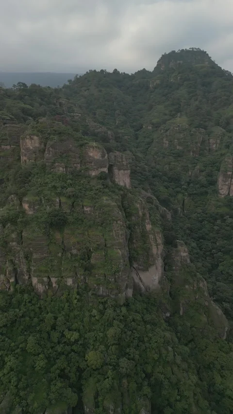 Vertical drone video. Rock formations, forested mountains and large formations Stock Footage 281208353