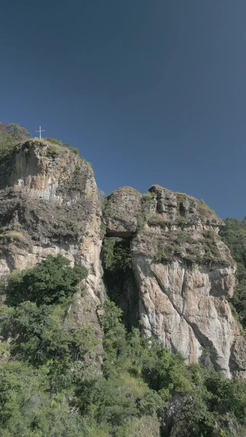 Vertical drone video. Rock formations, forested mountains and large formations Stock Footage 281208445