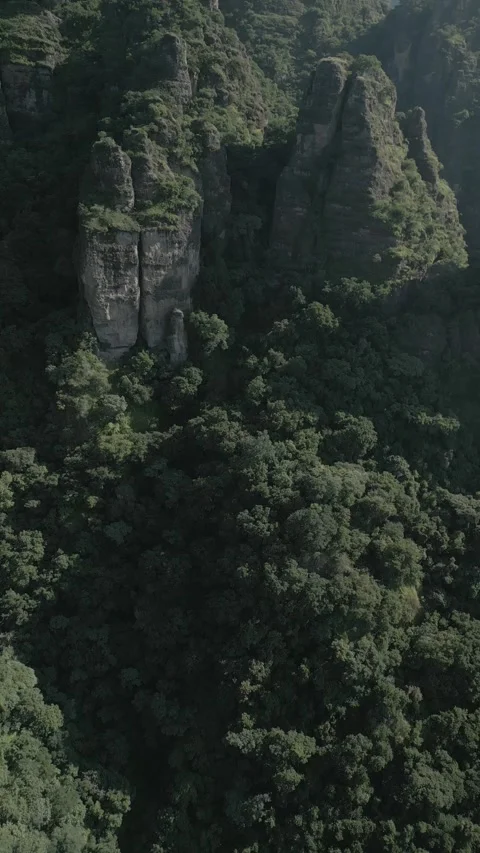 Vertical drone video. Rock formations, forested mountains and large formations Stock Footage 281208466