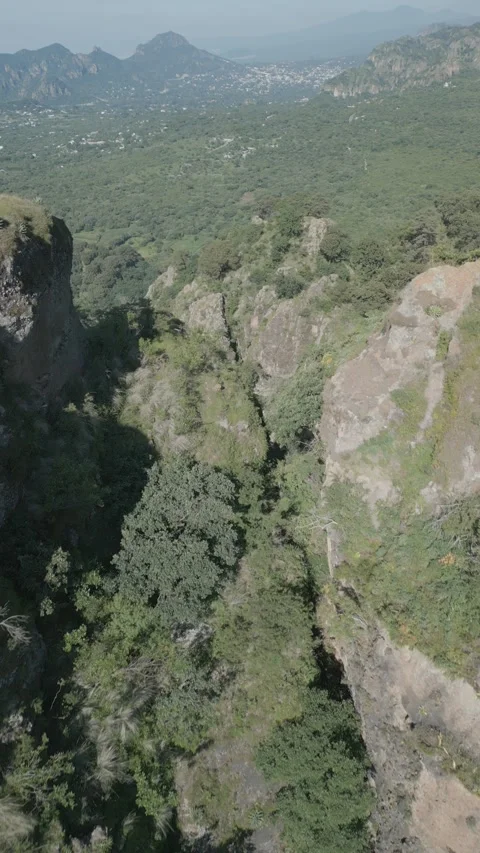 Vertical drone video. Rock formations, forested mountains Stock Footage 281672029
