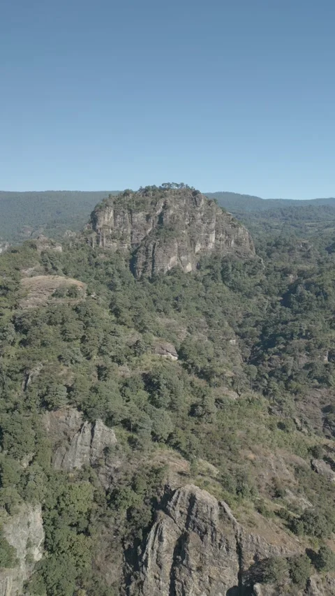Vertical drone video. Rock formations, forested mountains Stock Footage 281672039