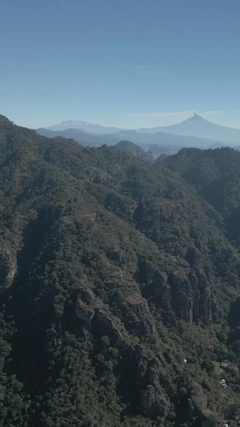 Vertical drone video. Rock formations, forested mountains Stock Footage 281672105