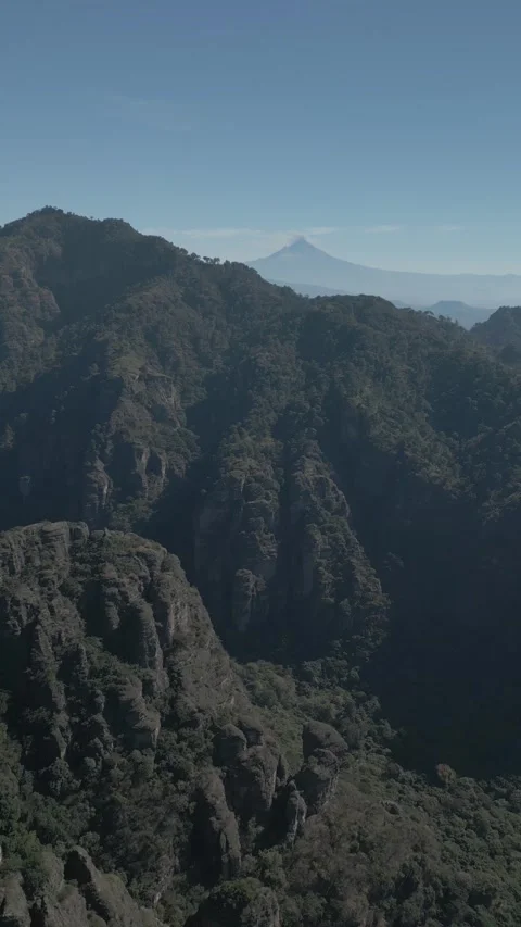 Vertical drone video. Rock formations, forested mountains Stock Footage 281672112