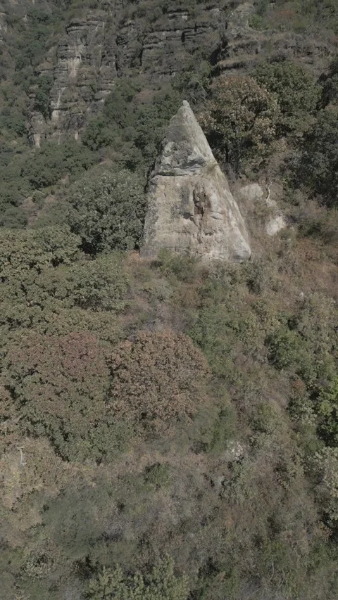 Vertical drone video. Rock formations, forested mountains Stock Footage 281672137