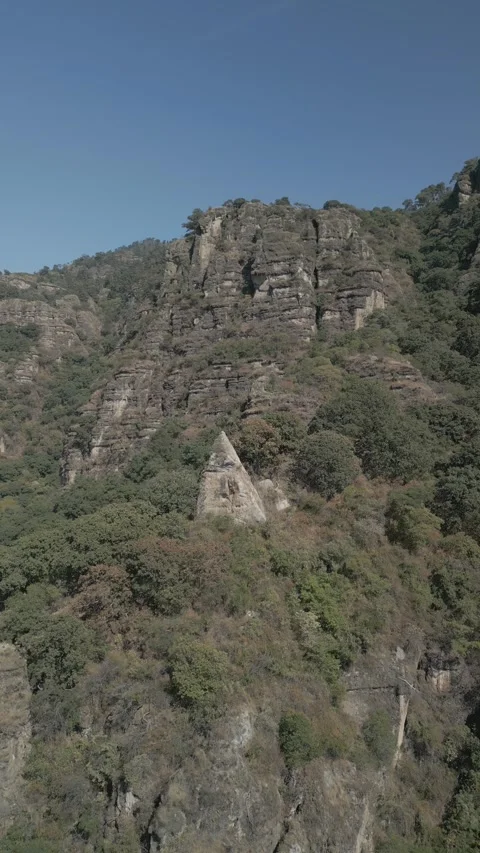Vertical drone video. Rock formations, forested mountains Stock Footage 281672177