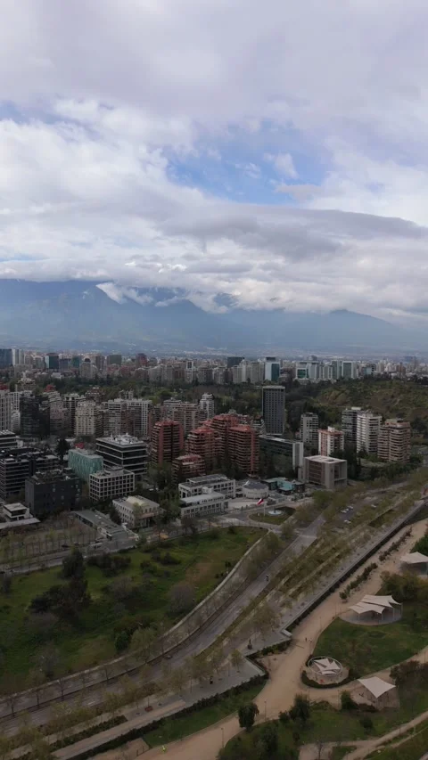 Vertical Drone Video: Sweeping Panoramic Pan of Vitacura &amp; Parque Bicentenario, Stock Footage 320737458