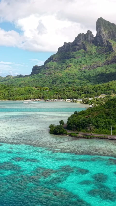 Vertical Drone View of Bora Bora Island, French Polynesia. Coral Reefs, Green Video stock 347358385