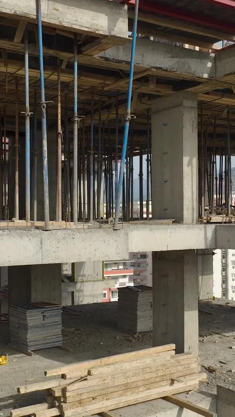 Vertical Drone View Construction Materials Organized in Clean Linear Patterns Stock Footage 341723766