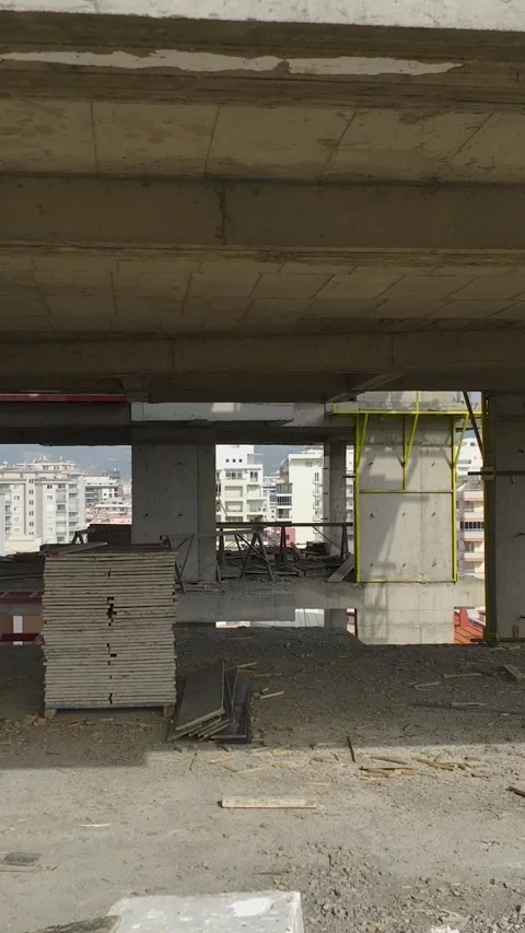 Vertical Drone View Construction Materials Organized in Clean Linear Patterns Stock Footage 341723779