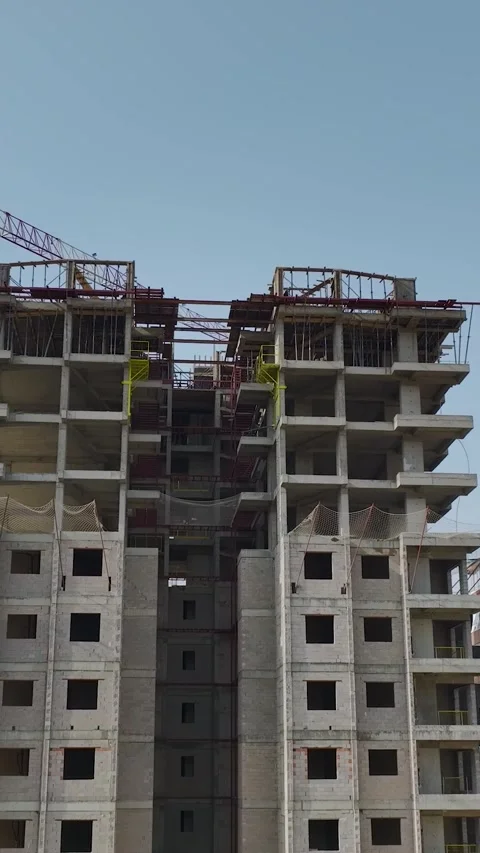 Vertical Drone View Construction Process with Concrete Slabs and Reinforcement Stock Footage 341731072