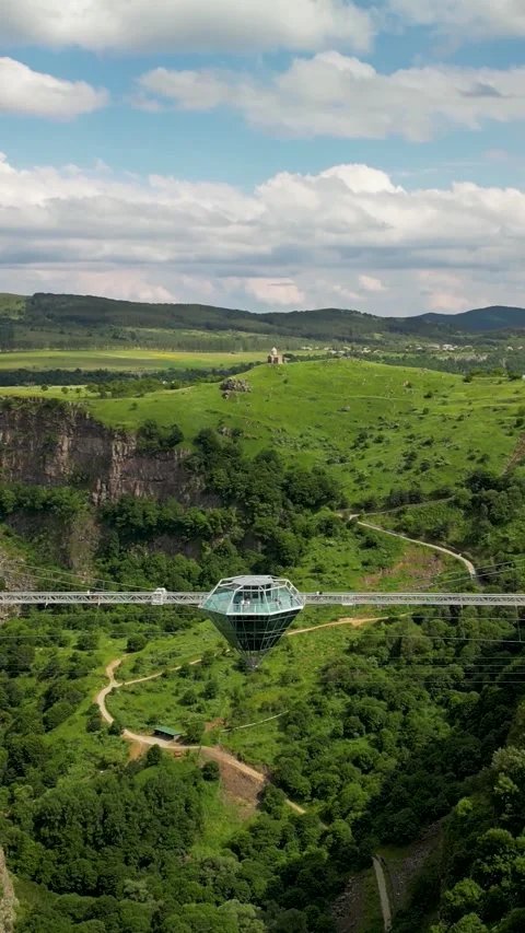Vertical Drone View of Dashbashi Diamond Bridge and Canyon Stock Footage 339711633