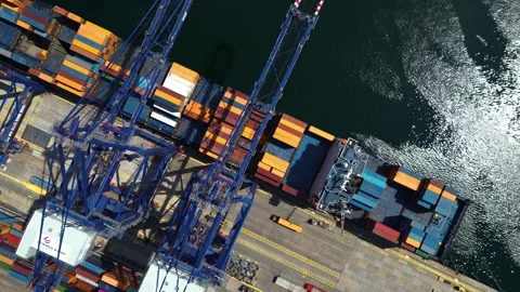 Vertical Drone View of Dense Container Yard Stock Footage 342344524