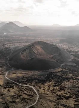 Vertical Drone view of El Cuervo Volcano the volcanic landscape of Lanzarote Fotos Stock