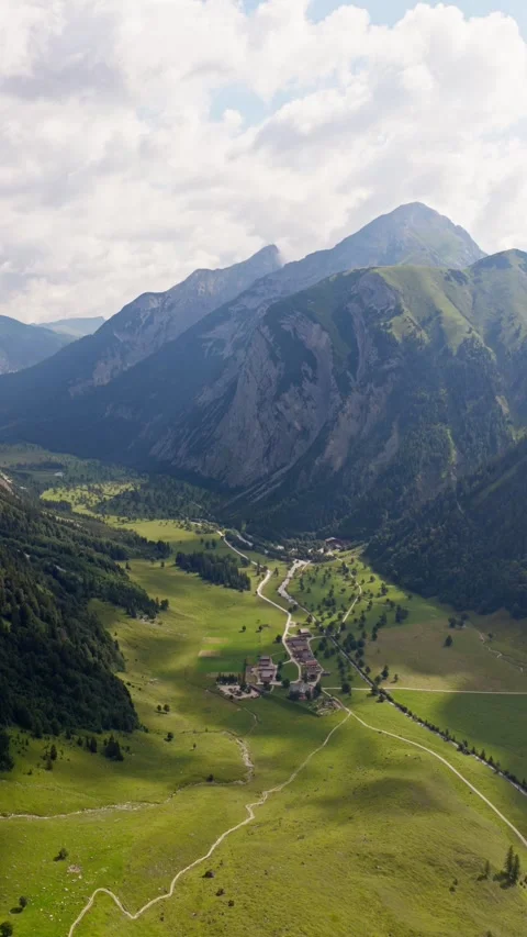 Vertical Drone View of Eng Alm Valley in the Austrian Alps, Tyrol Stock Footage 340534964