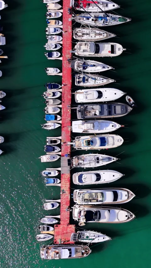Vertical drone view of marina docks, Spain Vertical video. Video stock 346842914