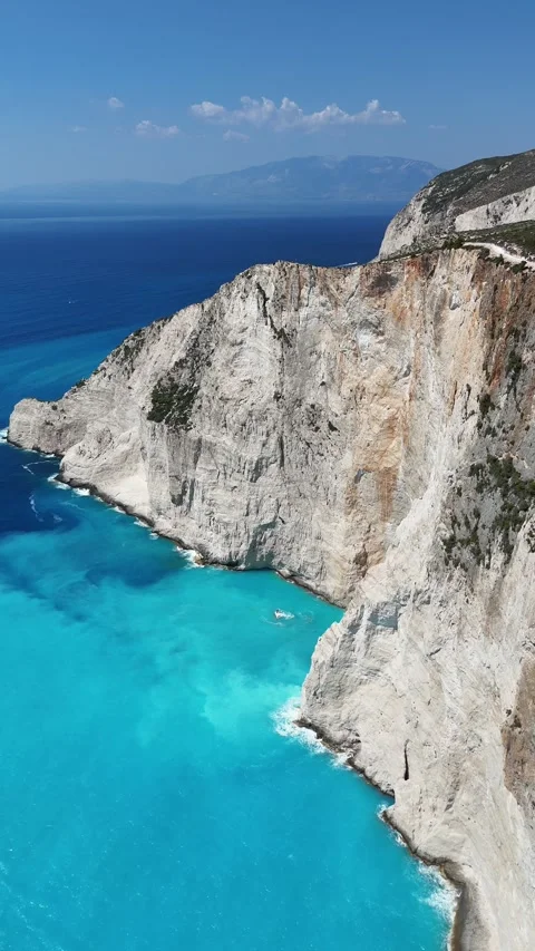 Vertical Drone view of Navagio Beach and Shipwreck on Zakynthos Island, Greece Video stock 313495182