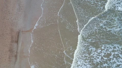 Vertical Drone View of Ocean Waves | Aerial Top-Down Beach and Sea Stock Footage 330109773