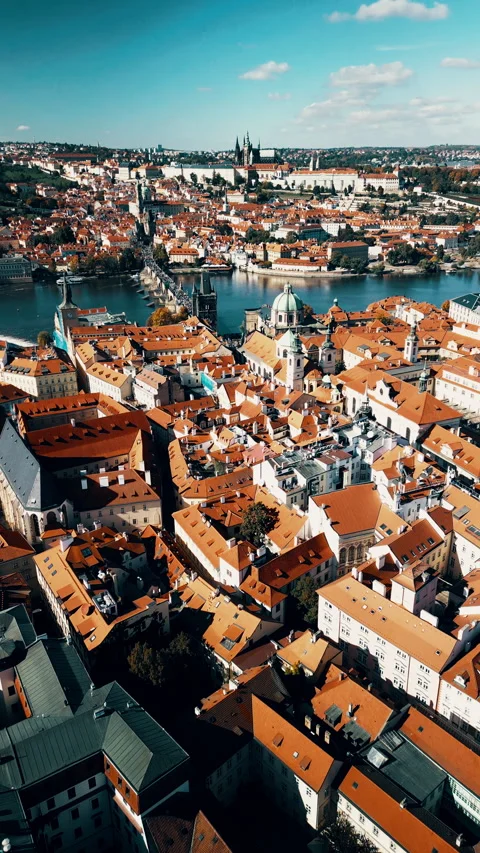 Vertical Drone View of Prague Castle, from city center, Czech Republic Stock Footage 304987175