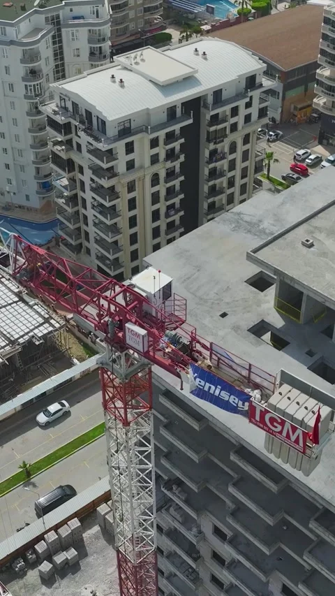 Vertical drone view of residential district with modern apartment buildings and Stock Footage 341790503