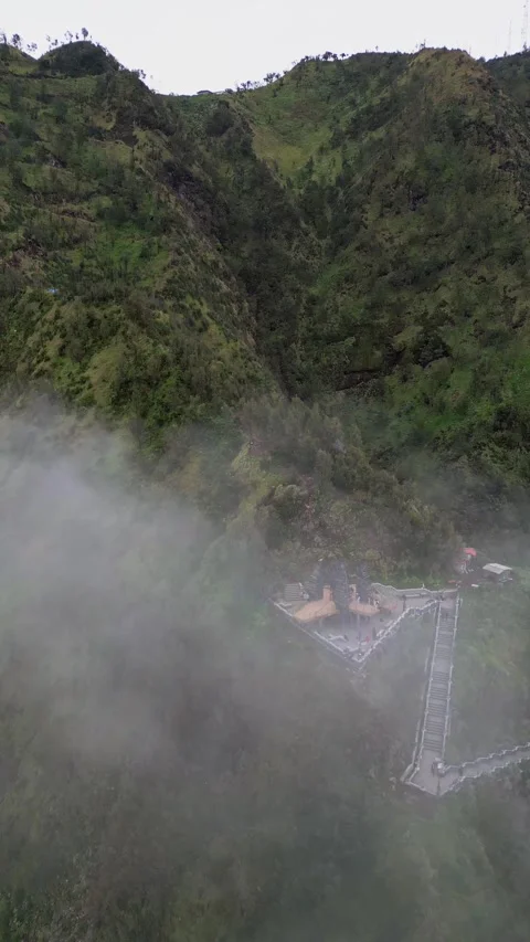 Vertical Drone View of Seruni View Point Above the Clouds Overlooking Mount Stock Footage 327910285