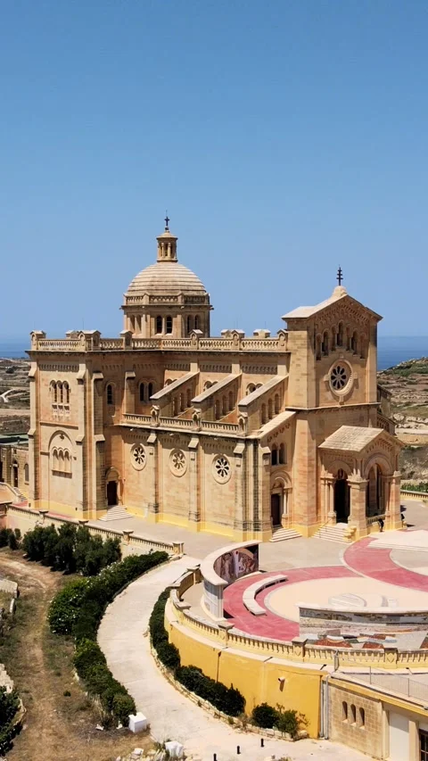 Vertical Drone View of Ta' Pinu Basilica in Gozo Malta – Iconic Landmark Aerial Stock Footage 339914381