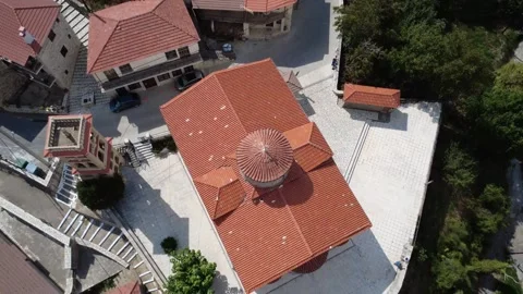 Vertical Drone View of Traditional Orthodox Christian Church Roof Dome in Greece Vídeo Stock 321860232