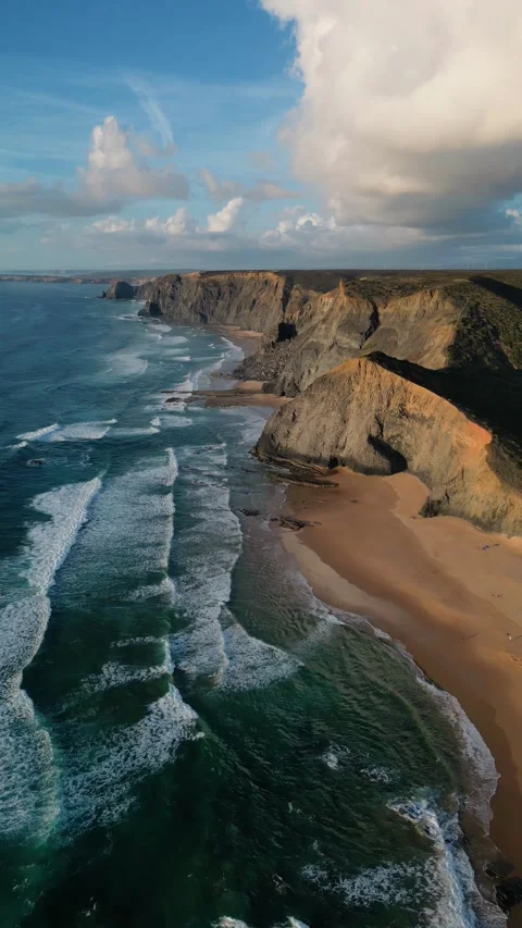 Vertical drone view of Vicentina Coast - Praia da Barriga - Algarve, Portugal Stock Footage 255619558