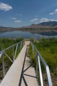 Vertical of Eagle Nest Lake dock in  New Mexico. Stock Photos