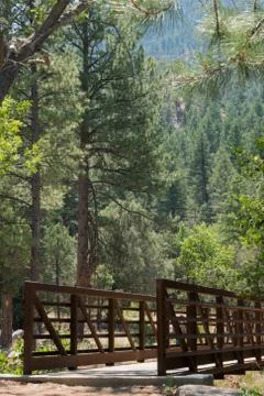 Vertical, Eagle Rock Lake bridge in New Mexico. Stock Photos