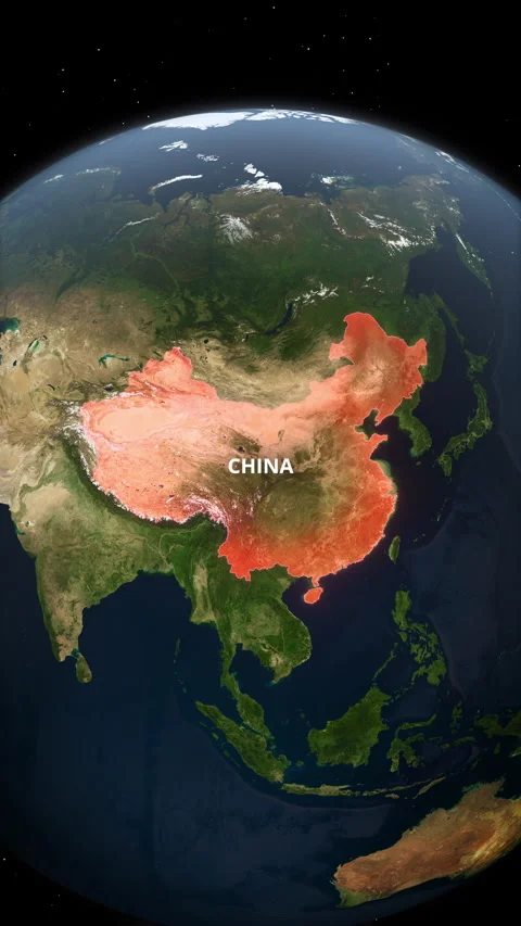 Vertical Earth Globe Zoom To China Red Map Highlight Mobile Video Stock Footage 336379075