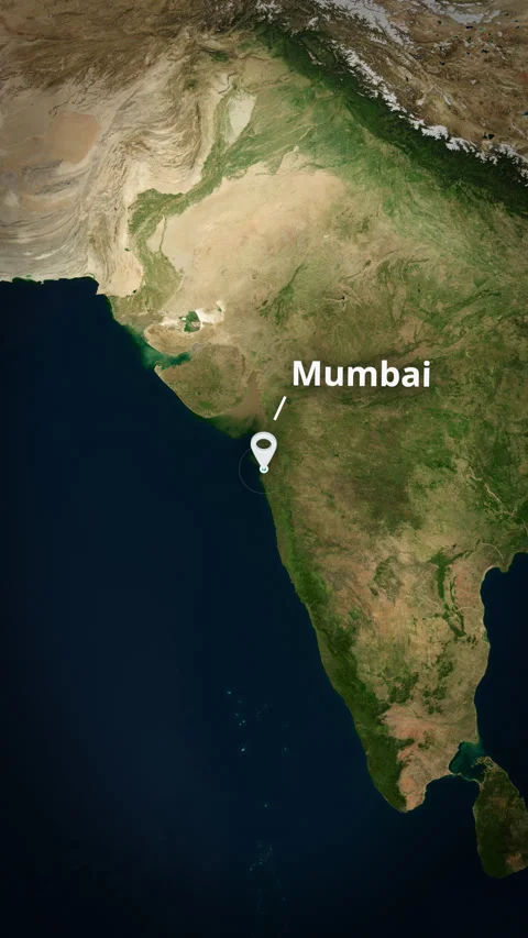 Vertical earth globe zoom to Mumbai, India with a location pin and typography. Stock Footage 340191533