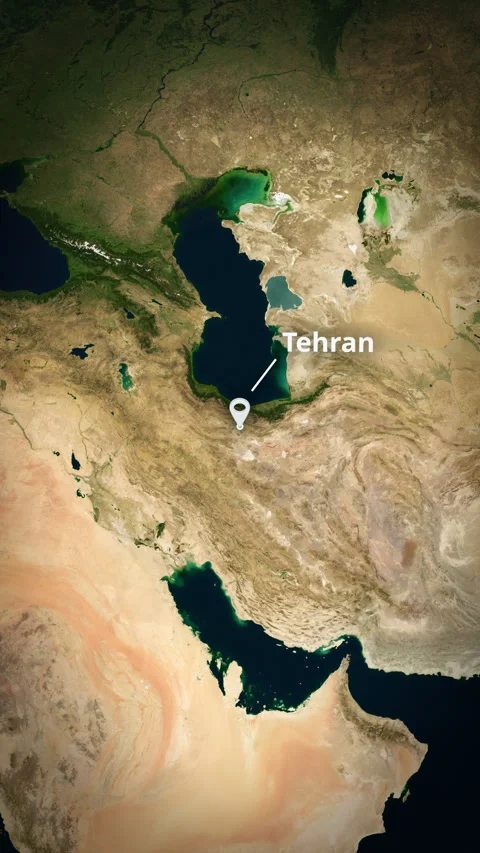 Vertical earth globe zoom to Tehran, Iran, with map marker and text label. Stock Footage 340210093