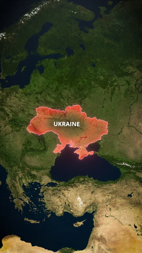 Vertical Earth Globe Zoom To Ukraine Map With Red Glowing Highlight Stock-Footage 336178154