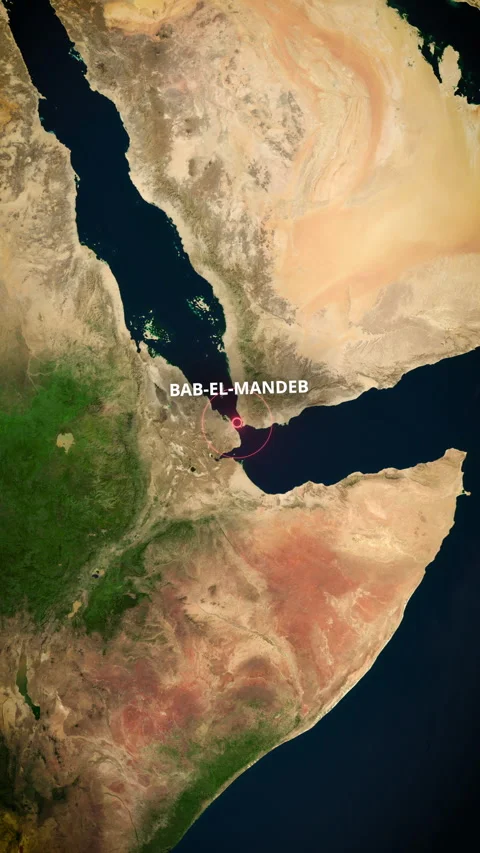 Vertical Earth Zoom To Strait Of Bab El Mandeb Map For Shipping Logistics Stock Footage 336558505